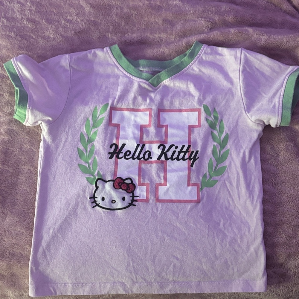 Hello Kitty White Tee with Green Trim